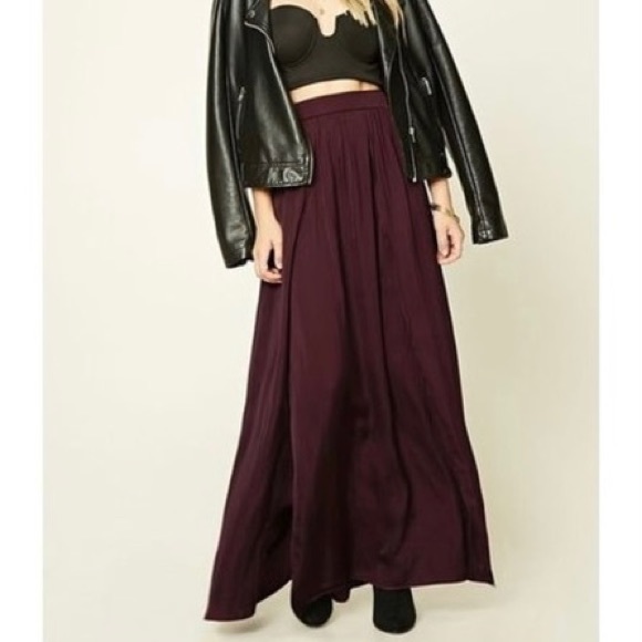 Forever 21 Dresses & Skirts - Forever 21 | Wine Satin Flowy Maxi Skirt